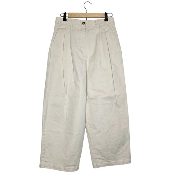 Shaina Mote Boy Trouser Cream Ivory Crop Pants Cotton Stretch Minimal *Flaws 8 - Picture 1 of 11